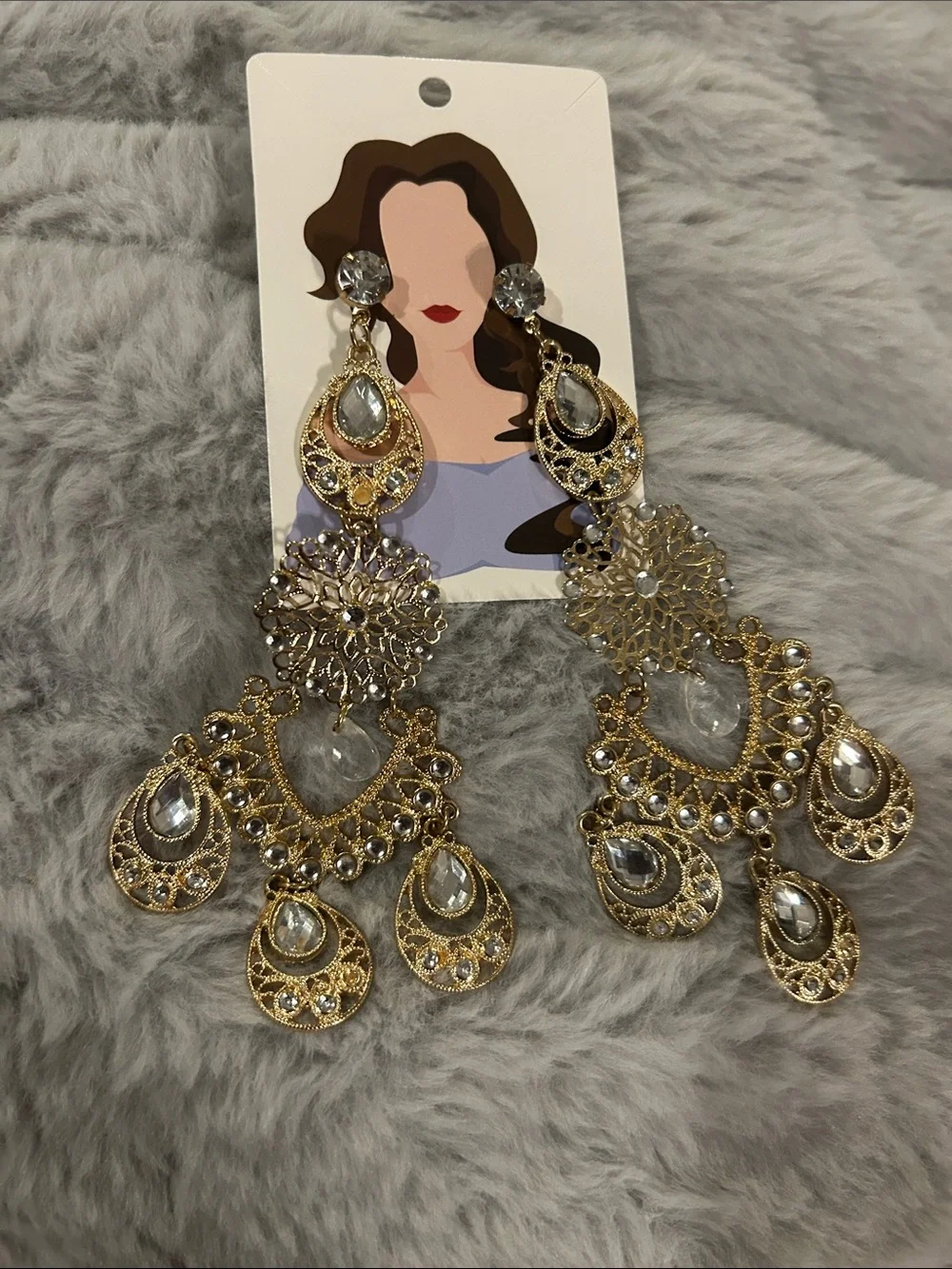 Ostentatious Gold Crystal Teardrop Chandelier Earrings - Women Jewelry